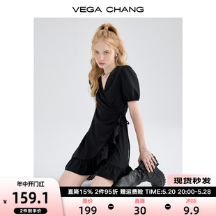 韩版 VEGA CHANG荷叶边赫本裙子女夏装 新款 设计感显瘦气质连衣裙