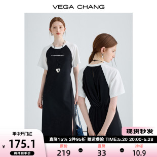 高级感港味复古chic裙子 t恤连衣裙女2024年夏新款 CHANG短袖 VEGA