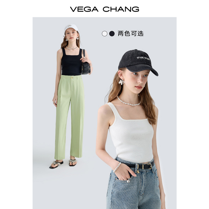 VEGA CHANG纯色吊带背心女2024年夏季新款修身显瘦内搭针织打底衫