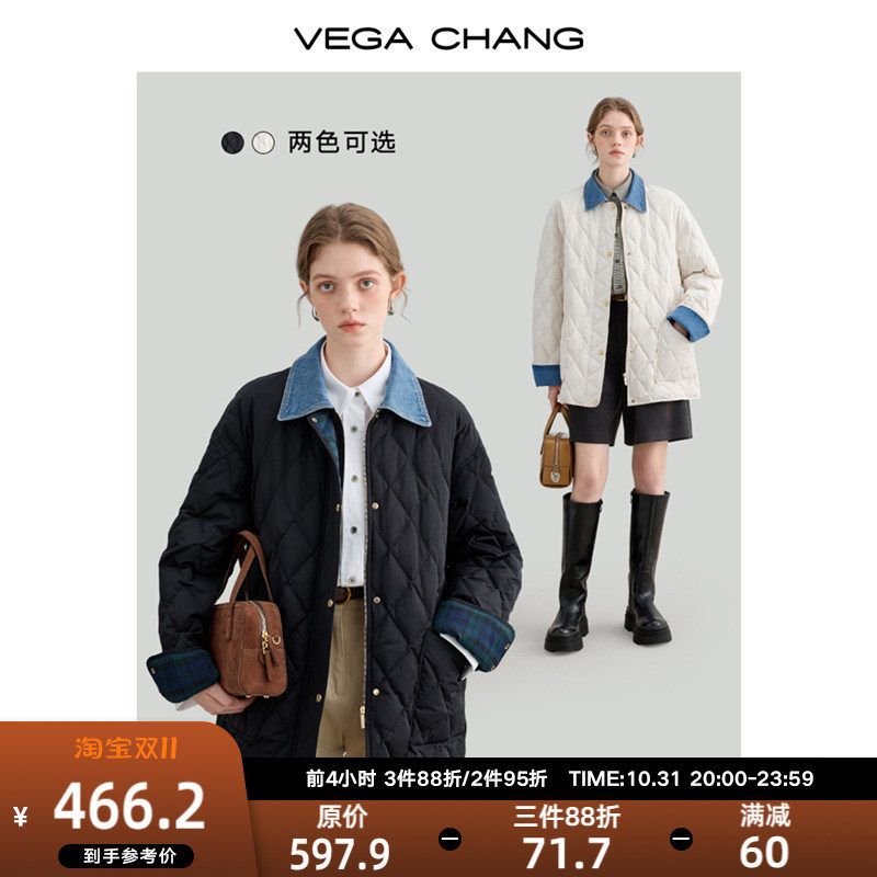 VEGA CHANG菱格羽绒服女短款2023年冬装新款加厚保暖牛仔拼接外套怎么样,好用不?