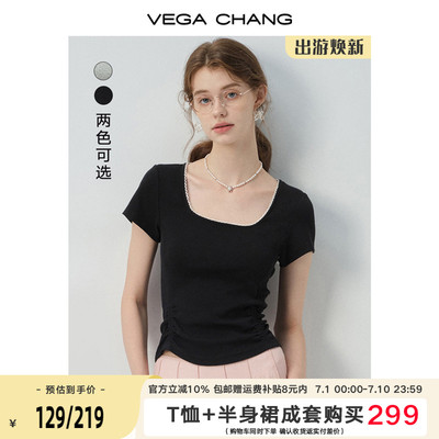 VEGACHANG方领收腰抽褶T恤