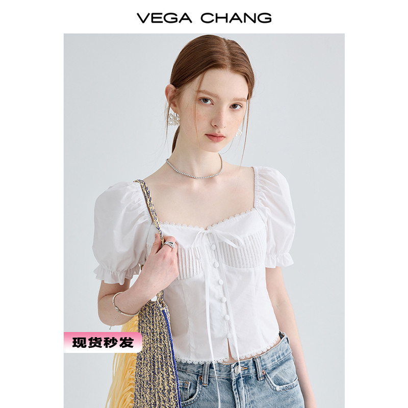 VEGA CHANG白色短袖衬衫女2023夏季新款设计感小众显瘦泡泡袖上衣_VEGA CHANG 概念店_女装/女士精品-第2张图片-提都小院