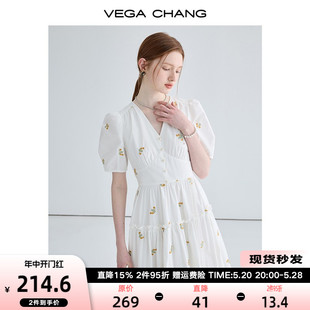 收腰法式 VEGA CHANG显瘦气质白色连衣裙女夏装 2024年新款 桔梗裙子