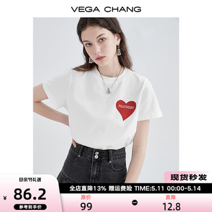 韩版 ins潮 设计感小众双重印花上衣夏装 CHANG字母t恤女短袖 VEGA