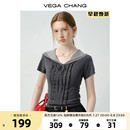 CHANG毛针织衫 夏季 VEGA 女2025新款 上衣 法式 学院风海军领花边短袖