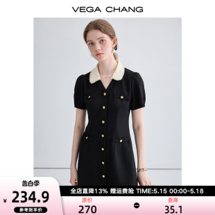 新款 撞色花边领法式 CHANG黑色连衣裙女2024年夏季 VEGA 简约赫本裙