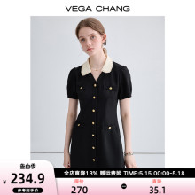 撞色花边领法式 CHANG黑色连衣裙女2024年夏季 简约赫本裙 新款 VEGA