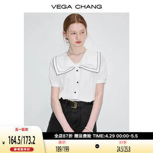 女夏装 法式 小众蝴蝶结泡泡袖 上衣 CHANG白色衬衫 2024年新款 VEGA