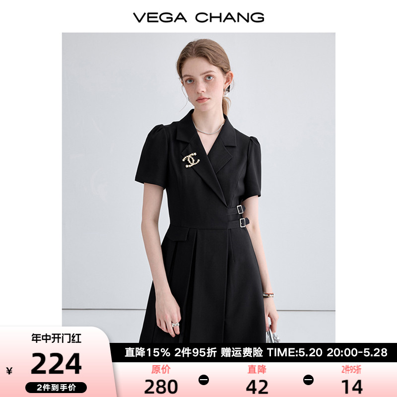 VEGA CHANG短袖连衣裙女2024年夏季新款通勤时尚设计感西装短裙子