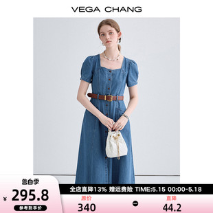 CHANG连衣裙女2024年夏季 VEGA 新款 气质减龄法式 复古水洗牛仔长裙