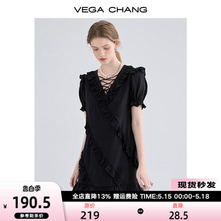 CHANG气质连衣裙夏季 VEGA 女2024新款 设计感小众绑带荷叶边裙子