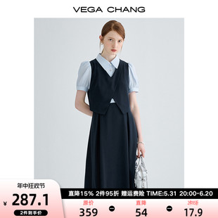 显瘦气质假两件马甲背心长裙 VEGA CHANG学院风连衣裙女2024夏新款