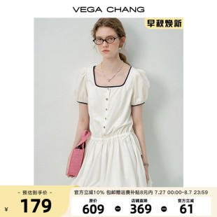 连衣短裙 现货 连衣裙女2025新款 夏设计感简约方领收腰泡泡袖