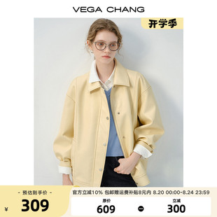 经典 新款 时髦美式 夹克外套 短款 现货 黄色皮衣女2025年秋季