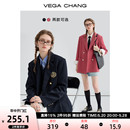 VEGA 新款 女2024年春季 CHANG学院风西装 千鸟格刺绣胸章西服上衣