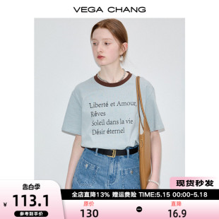 T恤女2024年夏季 新款 CHANG短袖 VEGA 小个子复古字母印花圆领上衣