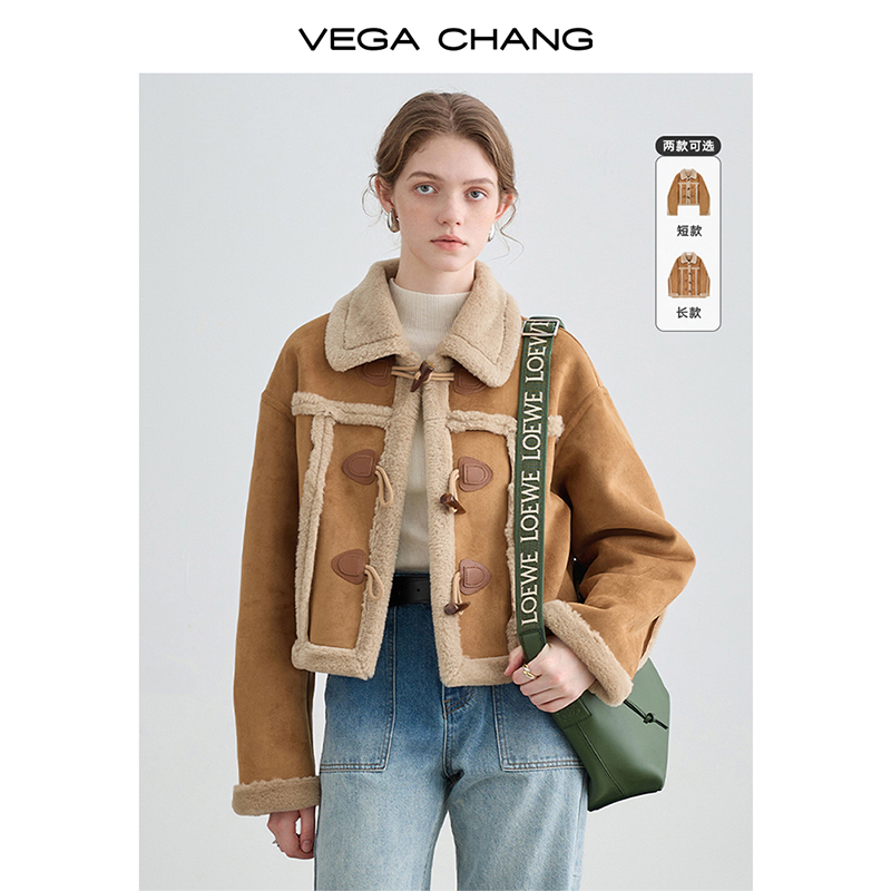 VEGA CHANG皮毛一体短外套女2023年秋冬新款宽松加厚毛绒夹克外套 女装/女士精品 短外套 原图主图