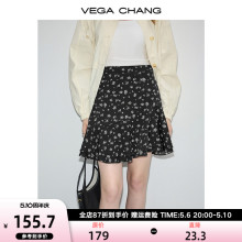 VEGA CHANG碎花半身裙女2024年夏季新款不规则收腰显瘦A字短裙子