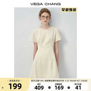 气质简约圆领修身 VEGA 夏季 CHANG短袖 显瘦A字裙 连衣裙女2025新款
