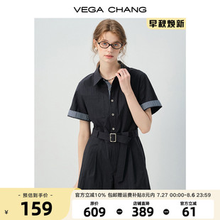 夏季 翻領(lǐng)格紋拼接收腰短褲 CHANG連體褲 連身衣褲 女2025年新款 VEGA