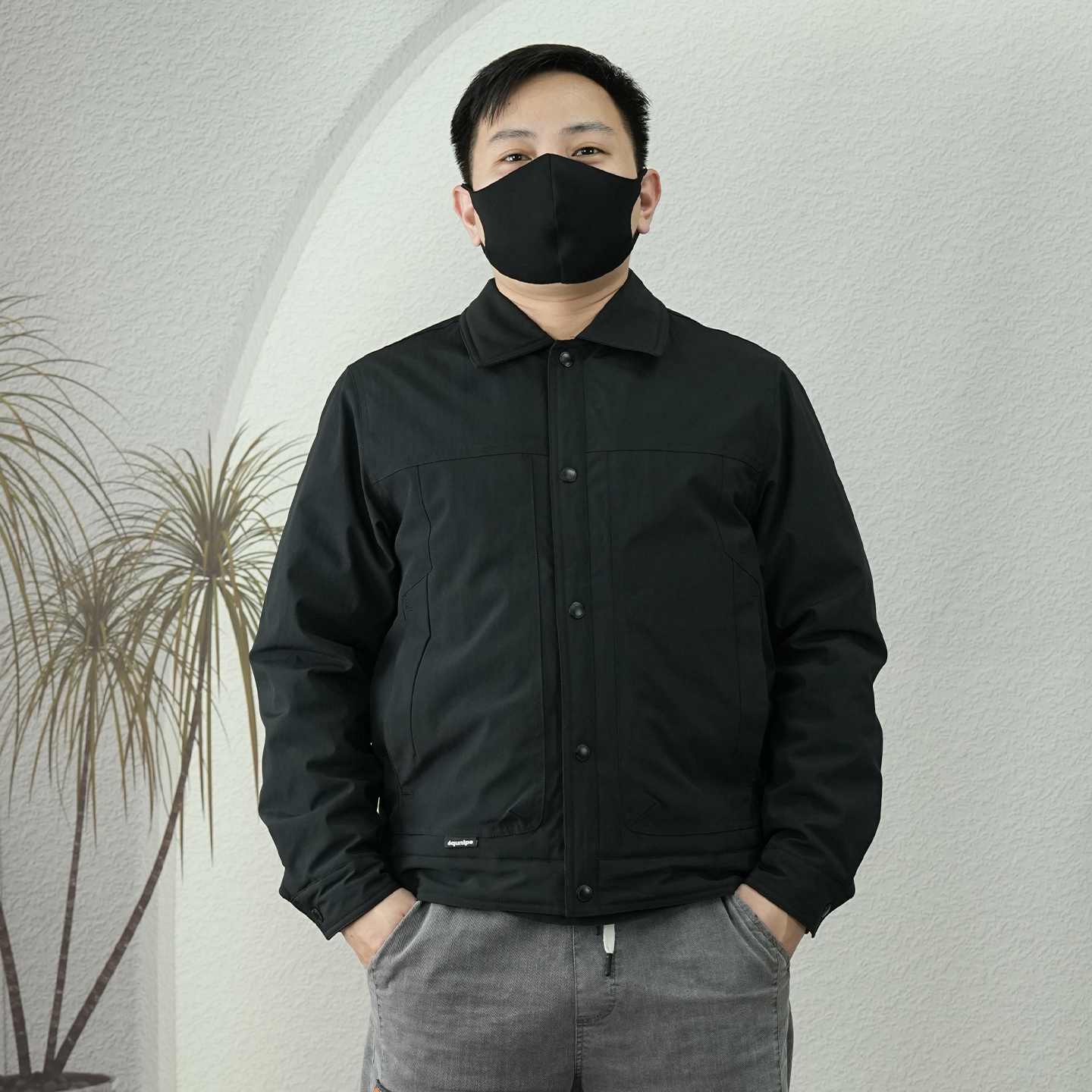 男士简约轻薄保暖翻领棉服外套