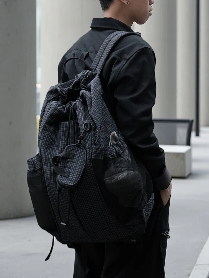 juniorMYEDITION Backpack Commuter Outdoor Tennis Bag Drawstring Hidden Plaid Sports Badminton Backpack - Thumbnail 3