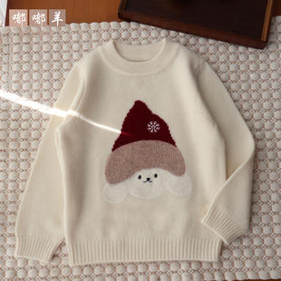 康赛妮男女宝宝100纯山羊绒衫毛衣白色儿童厚圣诞比熊针织打底衫