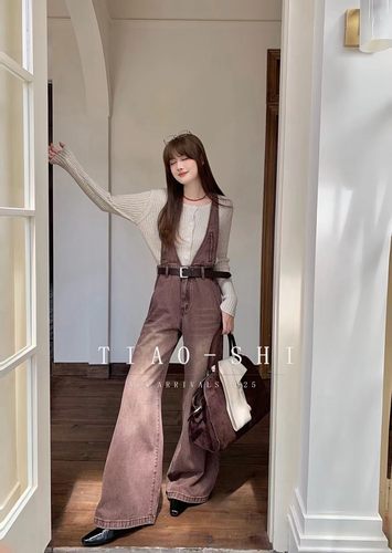 2025新款秋冬款韩版时尚百搭洋气气质系带背带裤气质阔腿裤子女装