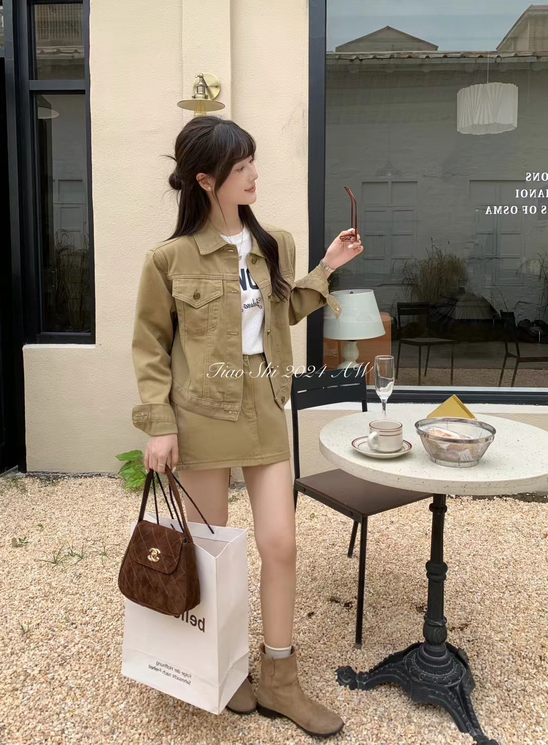 CIVICERA港风复古牛仔套装裙女秋季牛仔短外套包臀短裙时尚两件套