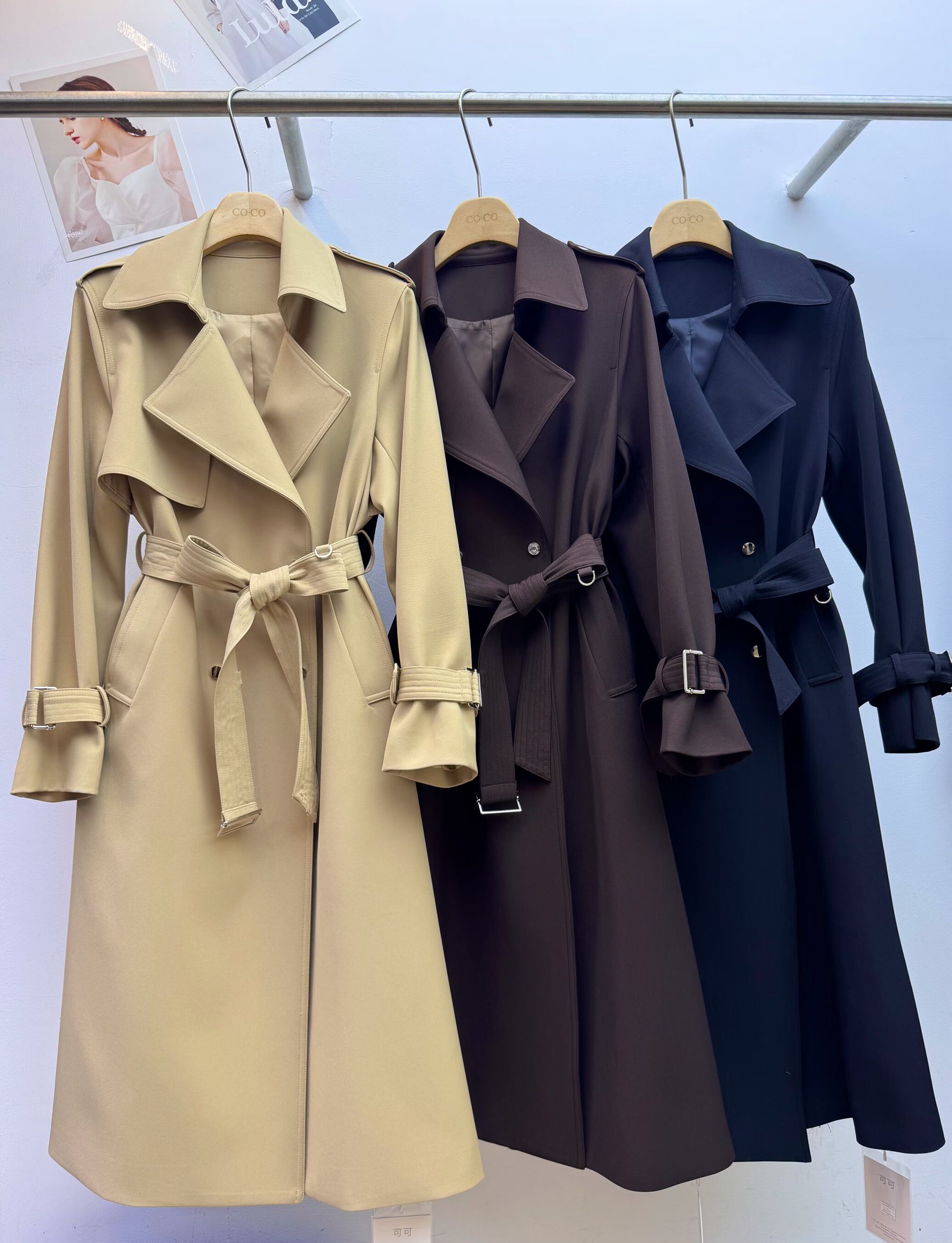 2025新款秋冬款韩版洋气翻领系带风衣外套女百搭显瘦中长款外套女