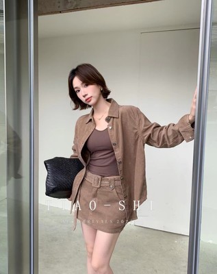 2025新款秋冬款韩版宽松慵懒风灯芯绒衬衣半身裙时尚两件套女套装