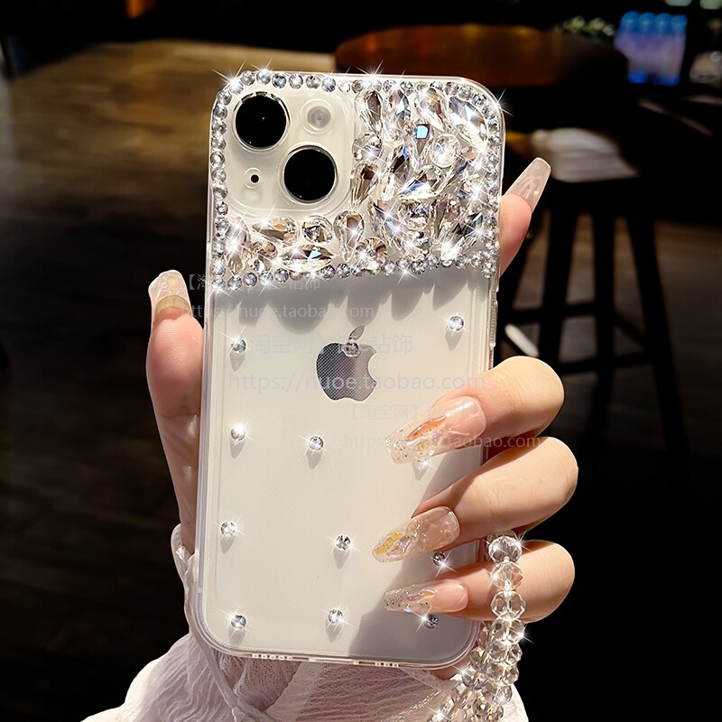 高档闪钻适用苹果16手机壳iPhone15创意软套12全包防摔13promax奢华网红14plus硅胶保护XR带挂绳7个性8
