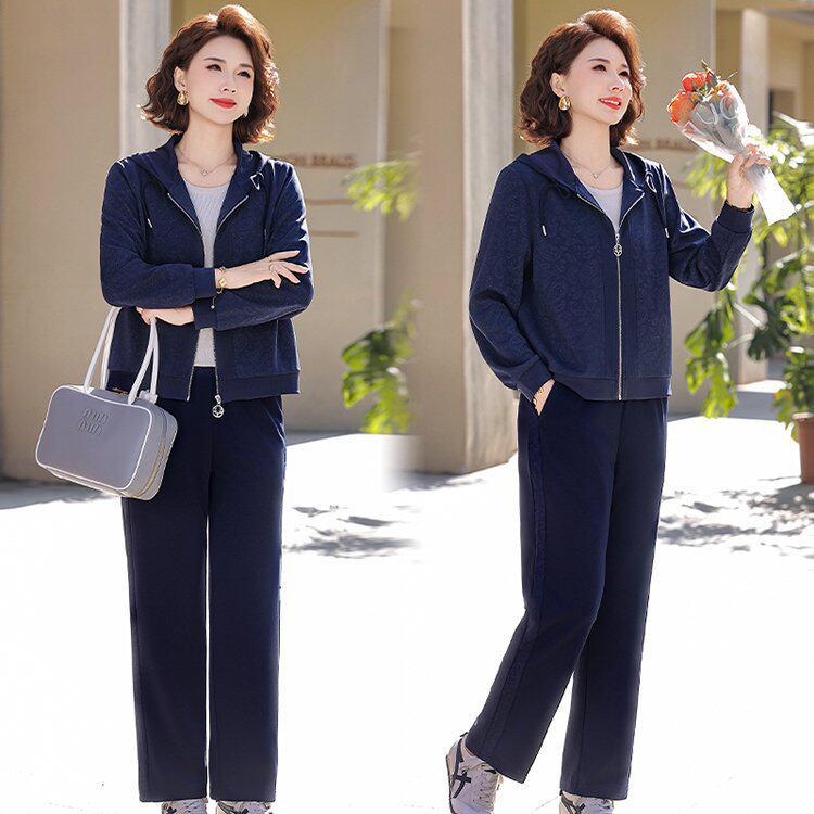 中年妈妈春装休闲运动服套装女大码2026新款中老年春秋卫衣两件套