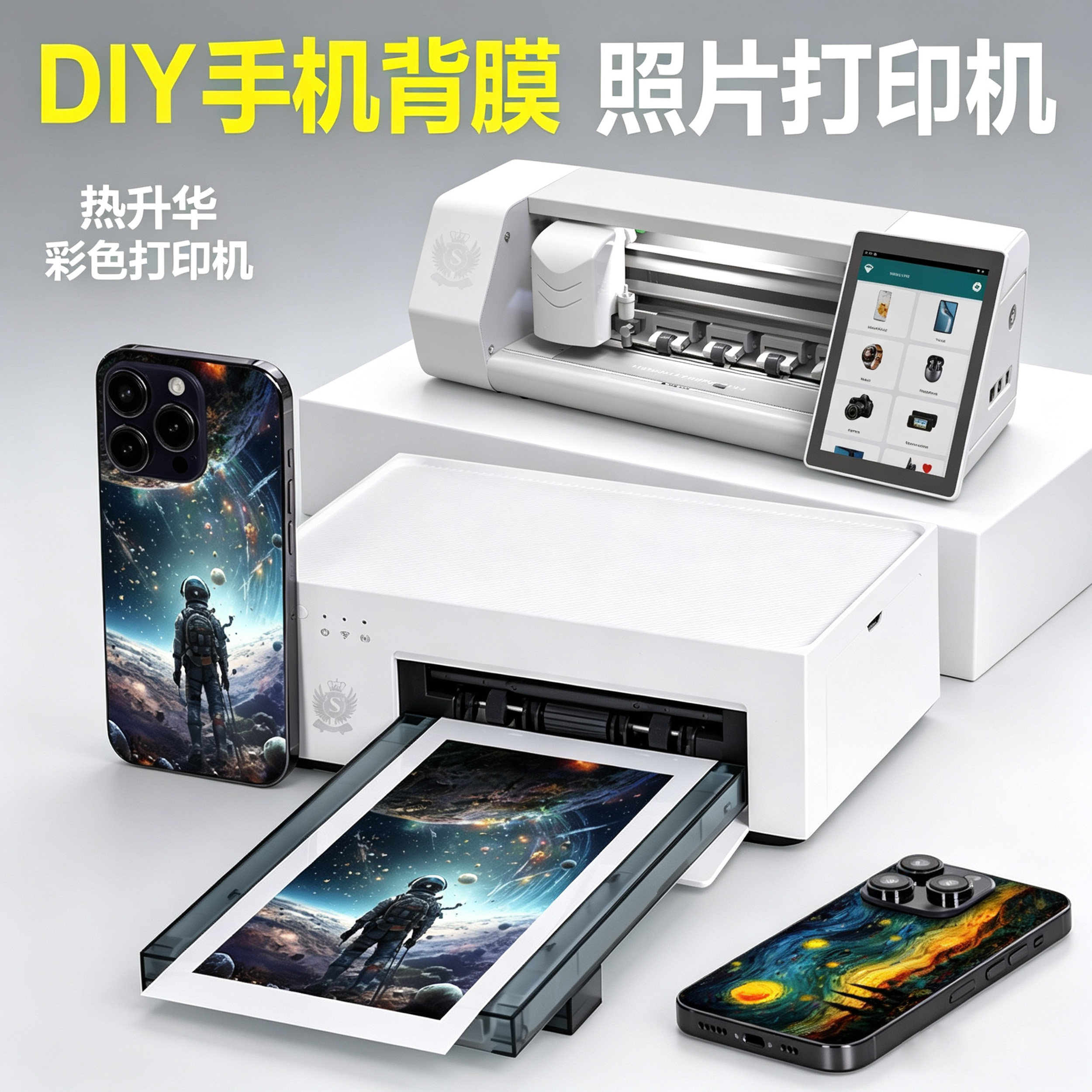热升华彩色照片打印机手机切膜机专用DIY打印背膜小型一体式桌面3D印刷背贴机高清磨砂贴纸套装个性定制切割