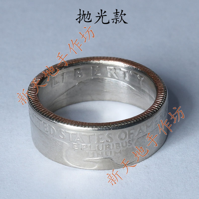 手工制作 美国25分硬币老鹰个性戒指抛光款及复古款新潮指环