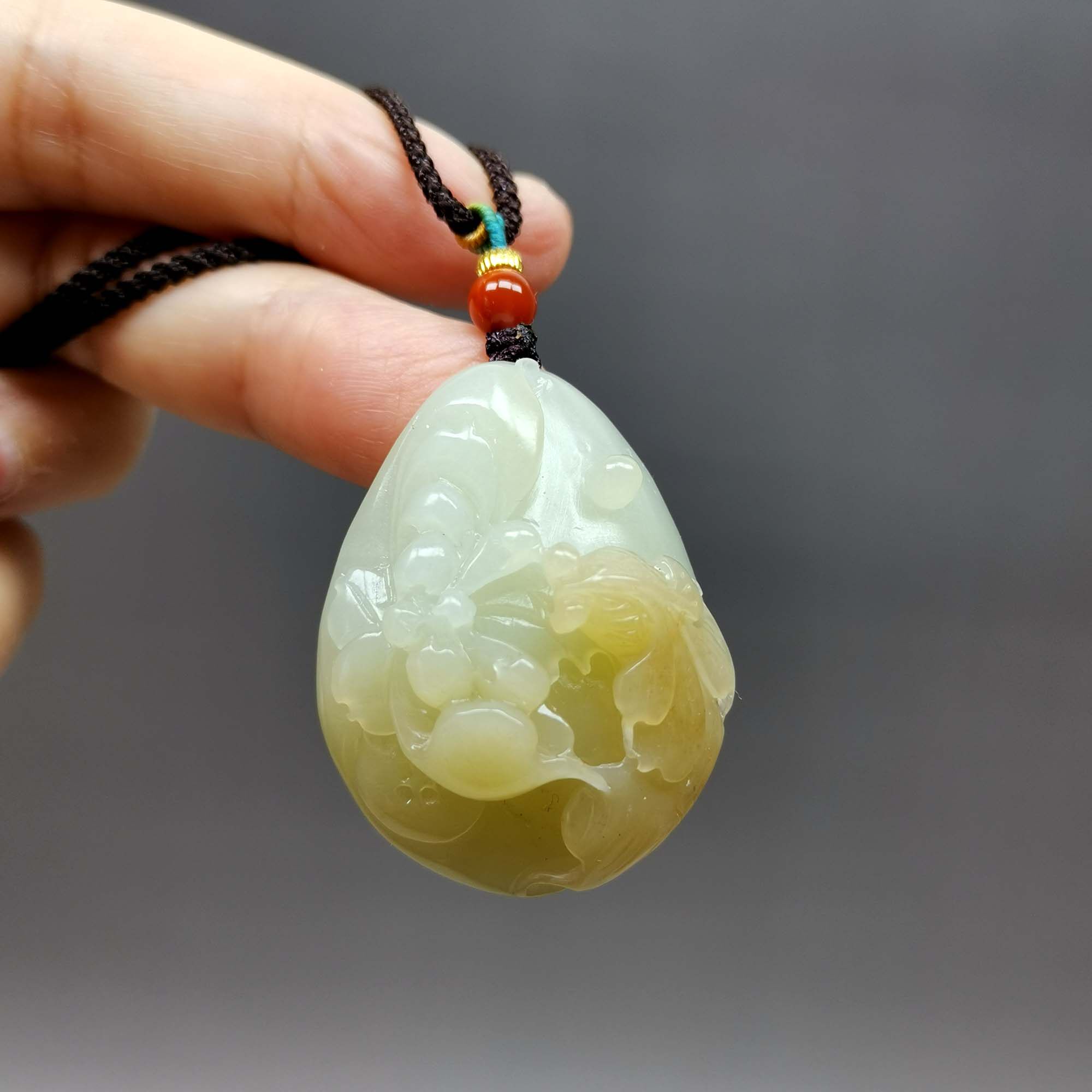 22年老店天然和田玉糖白玉年年有余荷花鱼吊坠挂件玉佩玉坠编号03