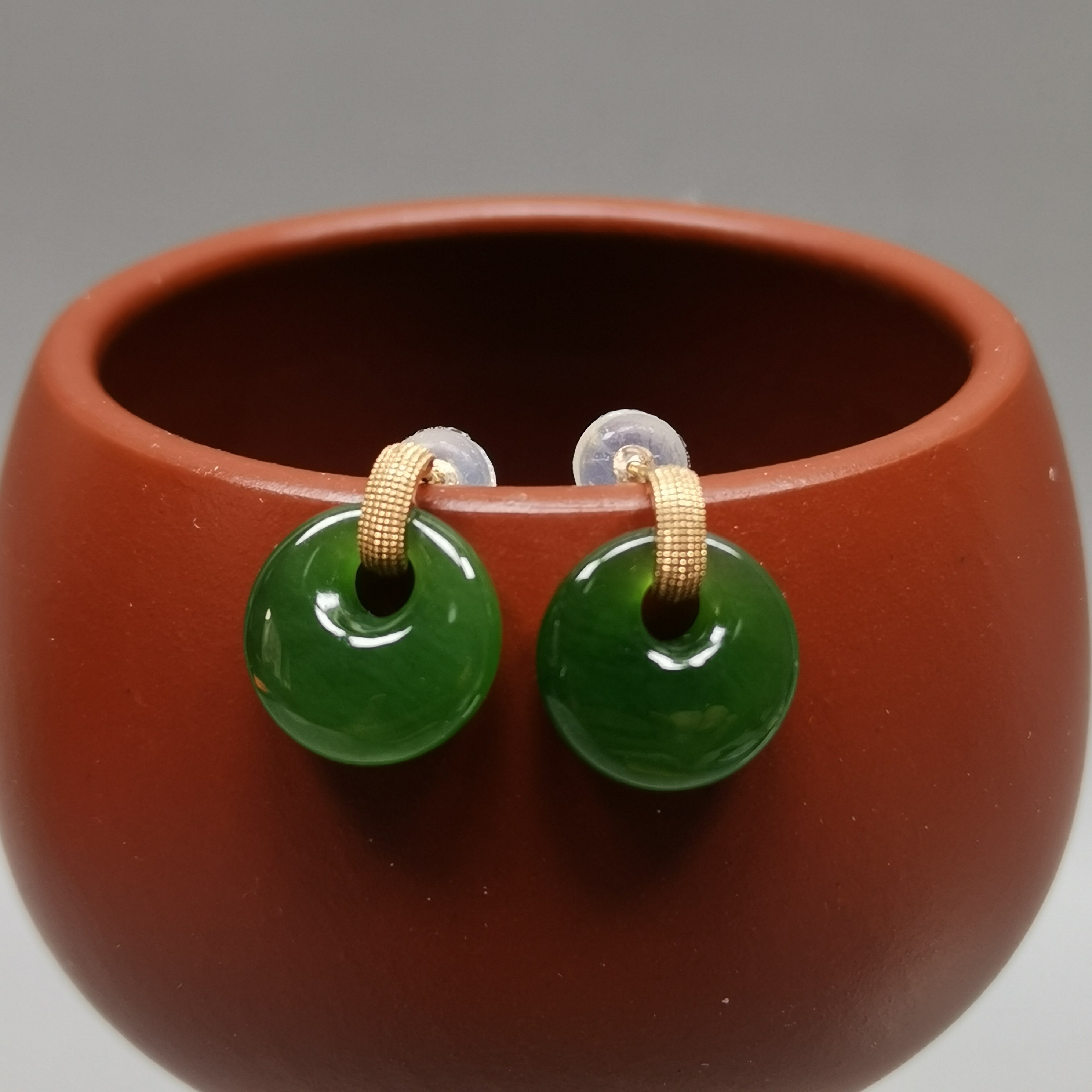 22年老店天然和田玉碧玉平安扣18k金镶嵌耳钉编号y103,珠宝/钻石/翡翠,耳饰,淘宝优惠券,粉丝福利购,淘宝优惠卷