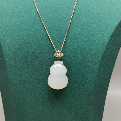 天然和田玉羊脂白玉葫芦18k金镶