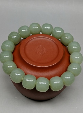 21年老店天然和田玉手串12mm老型珠手链编号110