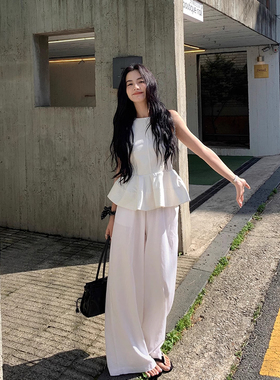 EAR RAE 白色高腰直筒山本裤女夏季薄款宽松慵懒松弛感休闲阔腿裤