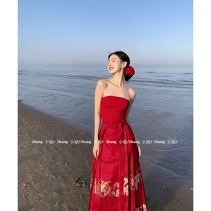 新中式国风红色改良汉服马面裙套装女秋冬婚服订婚新年高腰半身裙