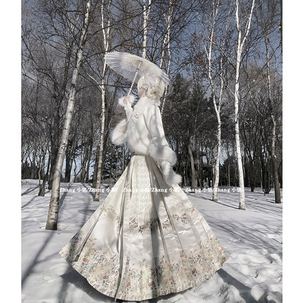 新中式国风白色汉服百褶马面裙女春秋新款长款半身裙披肩外套套装