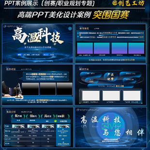 蓝色互联网+大学生创新比赛挑战杯三创赛PPT模板可编辑高端定制