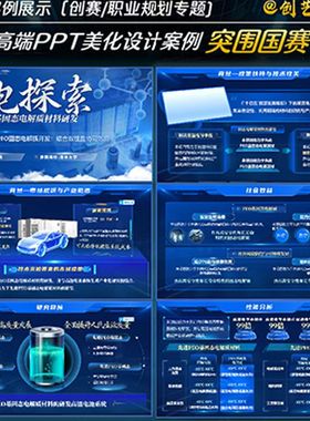 蓝色互联网+大学生创新比赛挑战杯三创赛PPT模板可编辑高端定制