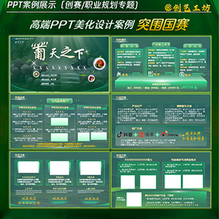 绿色互联网+大学生创新比赛挑战杯三创赛PPT模板可编辑高端定制
