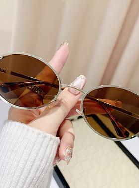 太阳镜男士新款欧美个性椭圆金属墨镜女网红感大框字母眼镜架