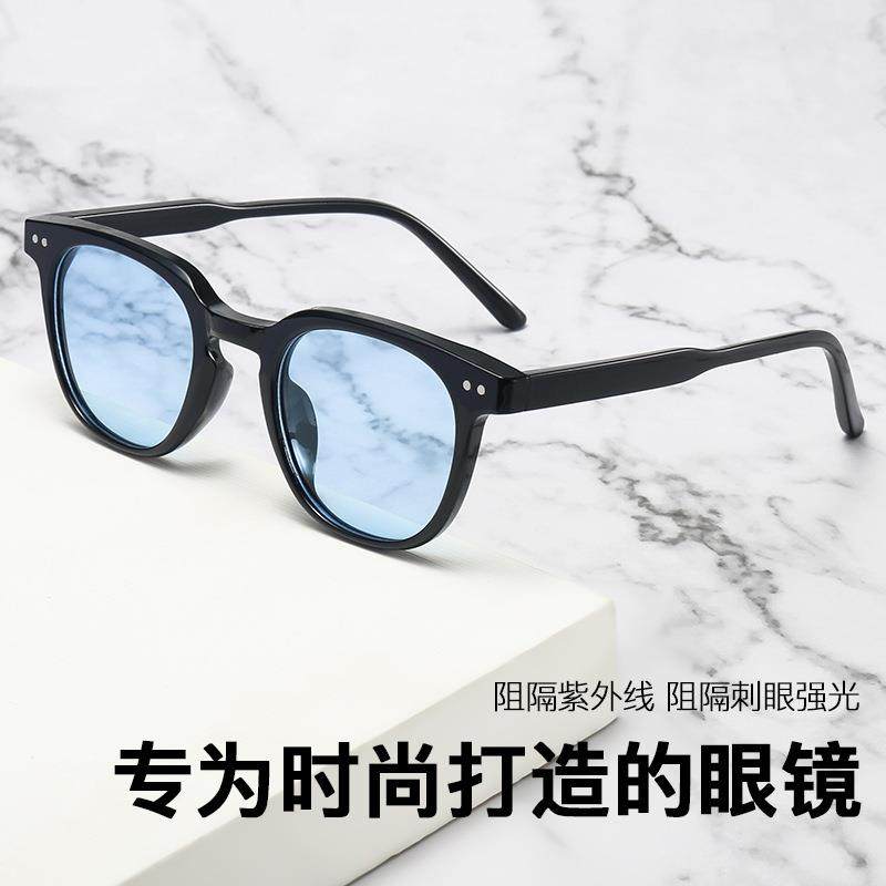 新款潮流海洋片米钉太阳镜女跨境彩色太阳眼镜男欧美复古方框墨镜