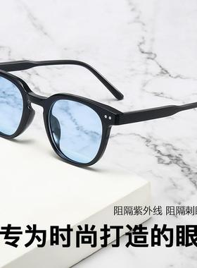 新款潮流海洋片米钉太阳镜女跨境彩色太阳眼镜男欧美复古方框墨镜