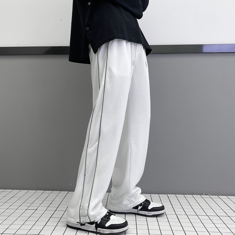 2023春装宽松潮流反光运动阔腿休闲卫裤KK16-常规P45-加绒P50,男装休闲裤,星座101A-1
