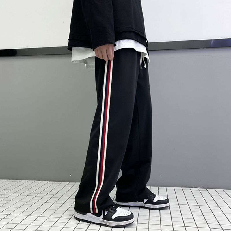 2023春装宽松潮流条纹美式阔腿直筒运动休闲卫裤KK17-P45,男装休闲裤,星座101A-1